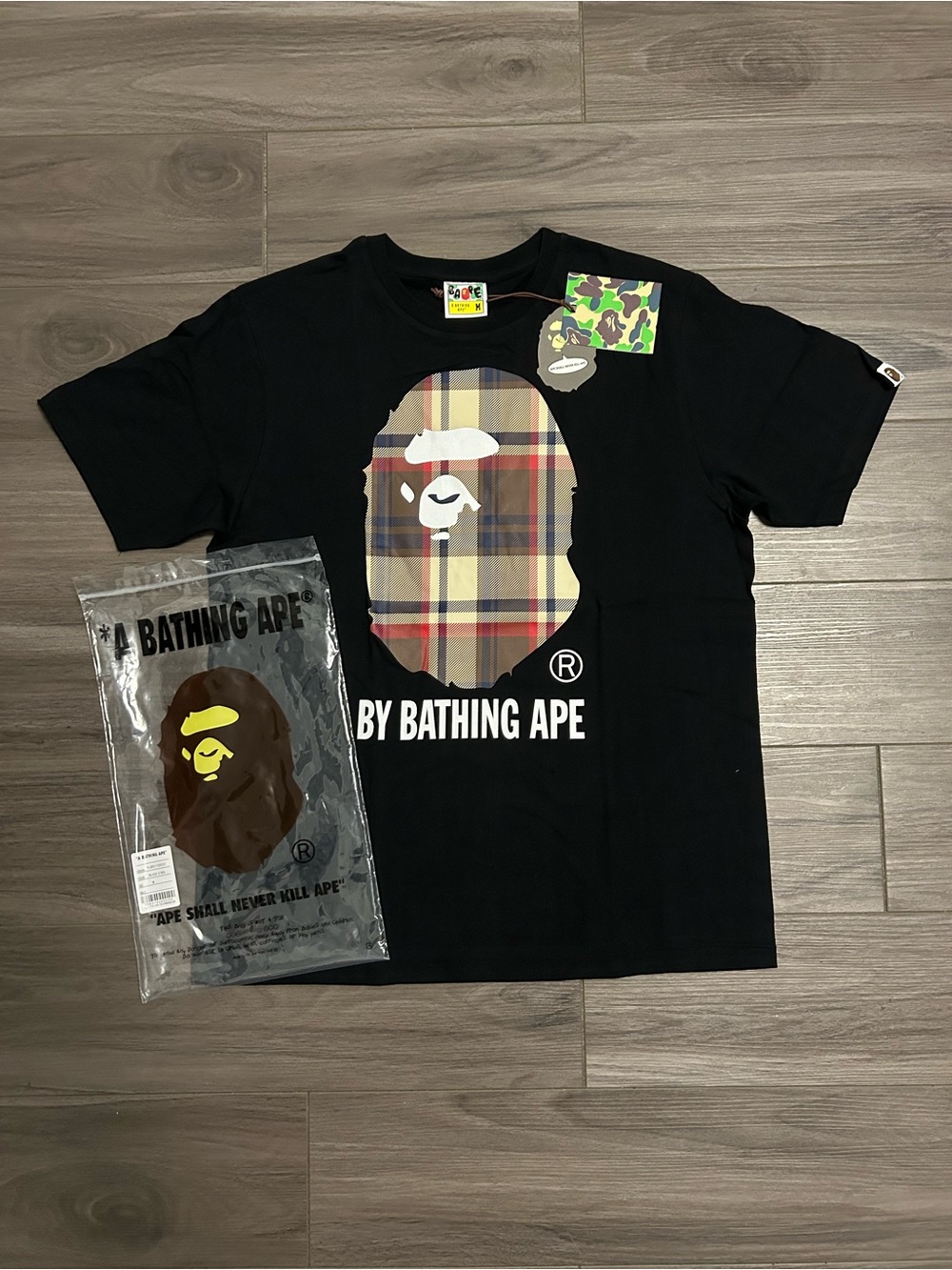 BAPE Check Plaid Ape Head Black T-Shirt – Beige